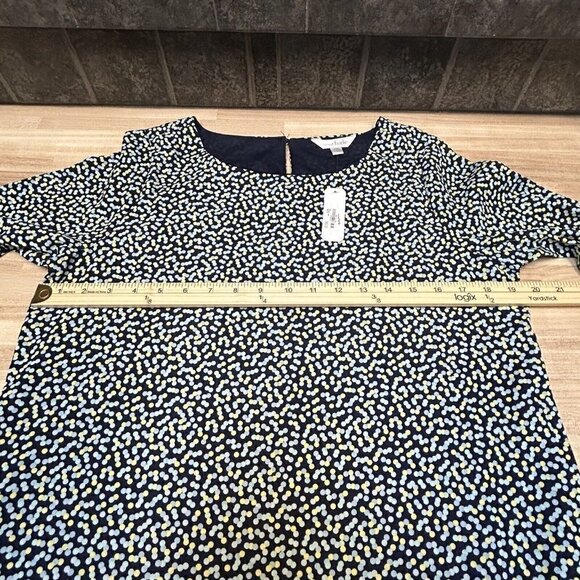 Charming Charlie Dress Womens Medium Shift Dress Blue Dots Roll Tab Sleeves - Picture 9 of 14